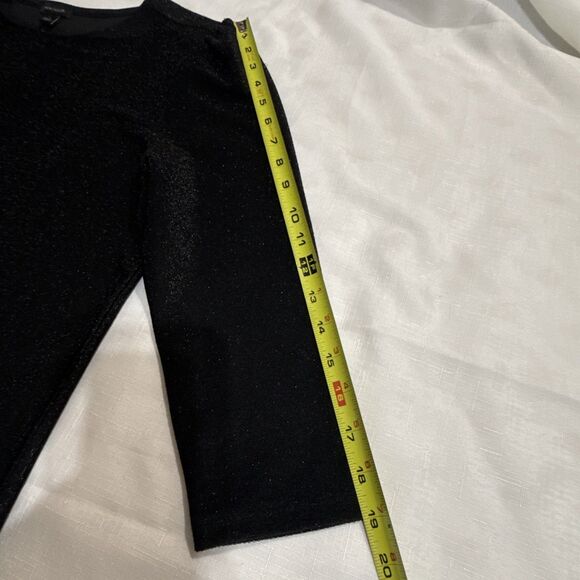 (T4) NWT ANN TAYLOR NWT Metallic Fringe Tweed Black Gold 3/4 Sleeve Top, Sz L - Picture 4 of 12